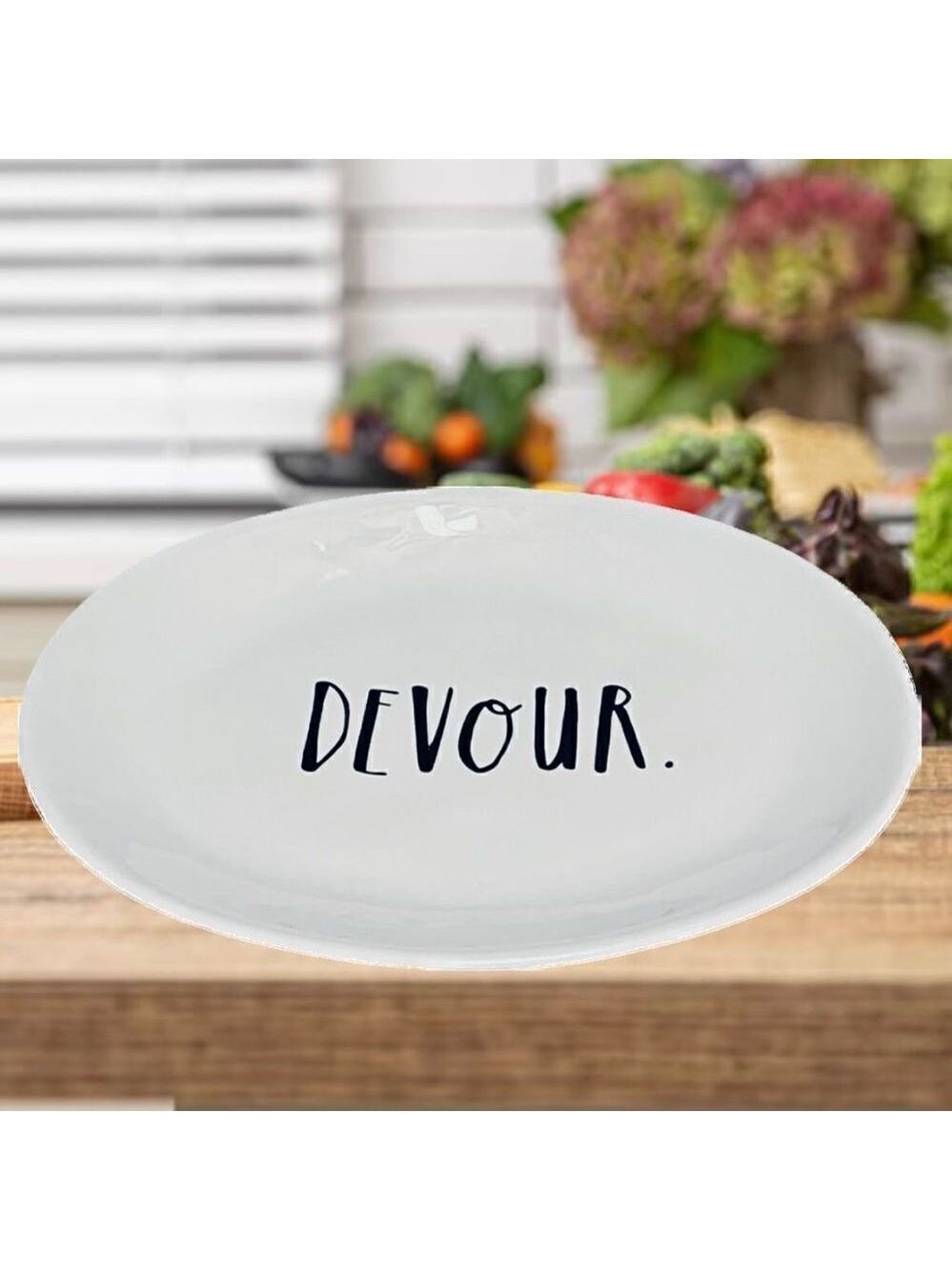 NWT Gorgeous Rae Dunn Ceramic White with black letters Devour 8” Oval Plate